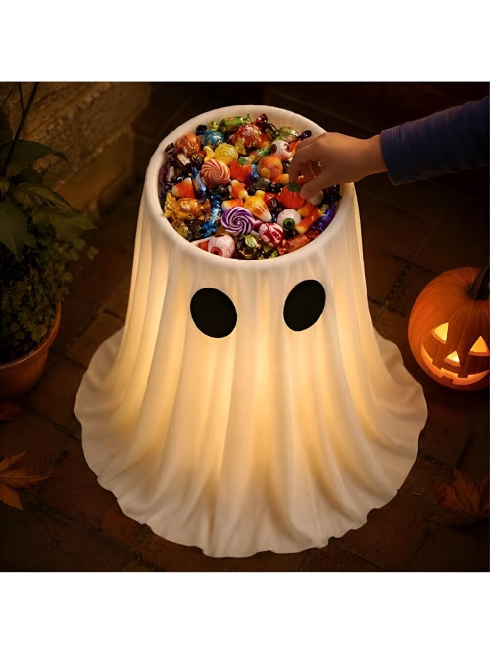 30 in Large-Capacity Lighted Halloween Ghost Candy Bowl with Timer Remote